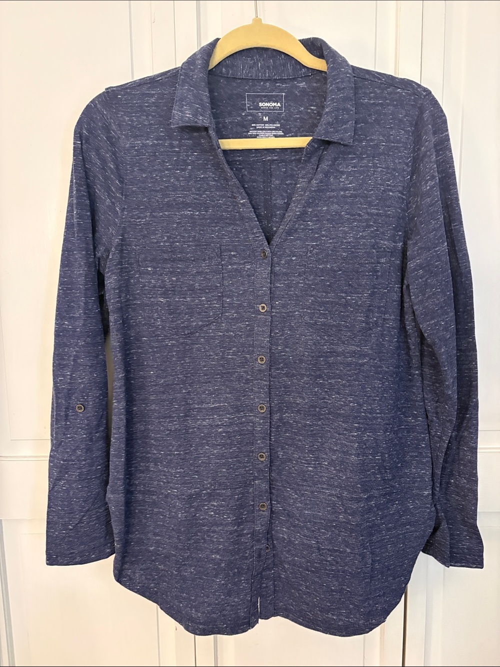 Sonoma Men's Heathered Navy Long-Sleeve Button Down Shirt